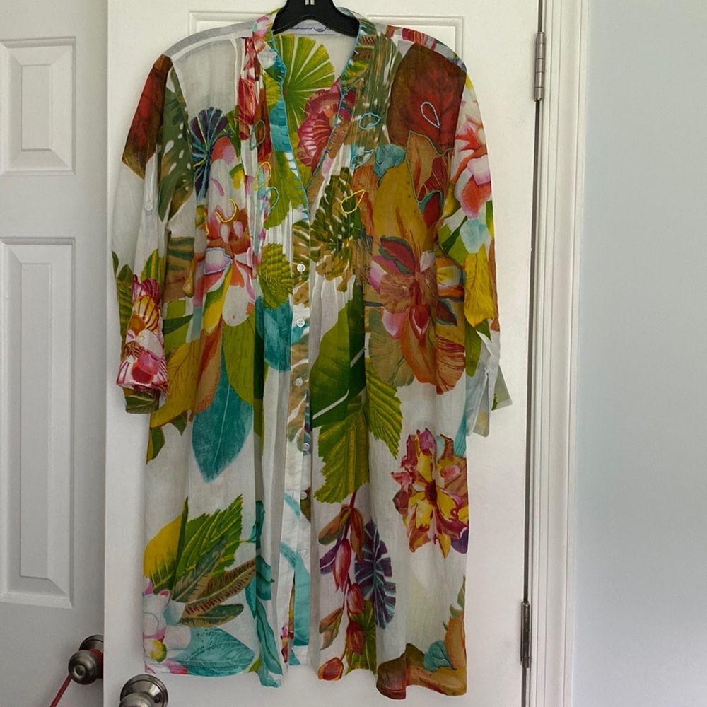 “Colori do Mare” Tropical style Blouse/ Tunic Beachwear. Size M/L. Free size